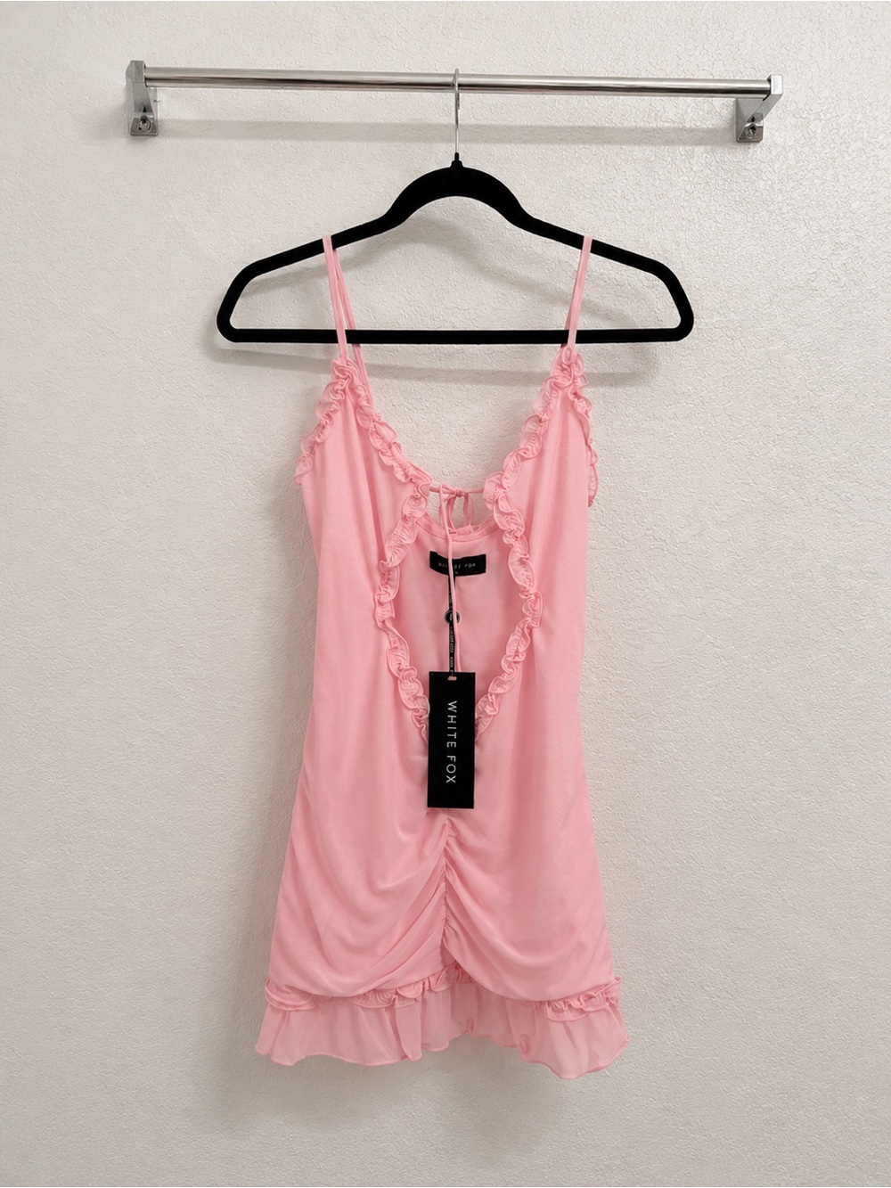 White Fox Pink Ruffle Cutout Mini Dress NWT